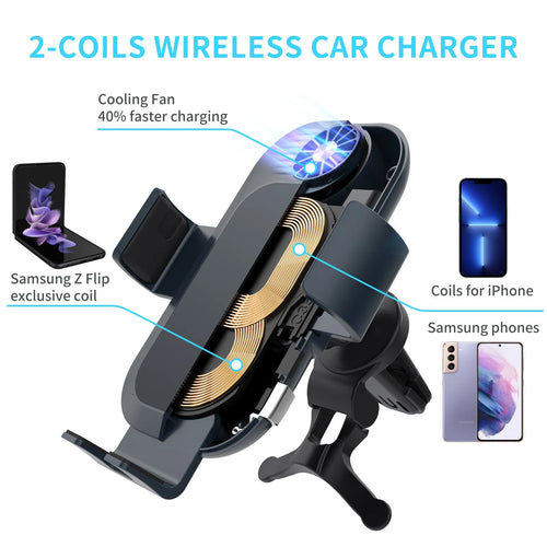 C35 colour car wireless charger phone holder mounted on car air vent with phone charging