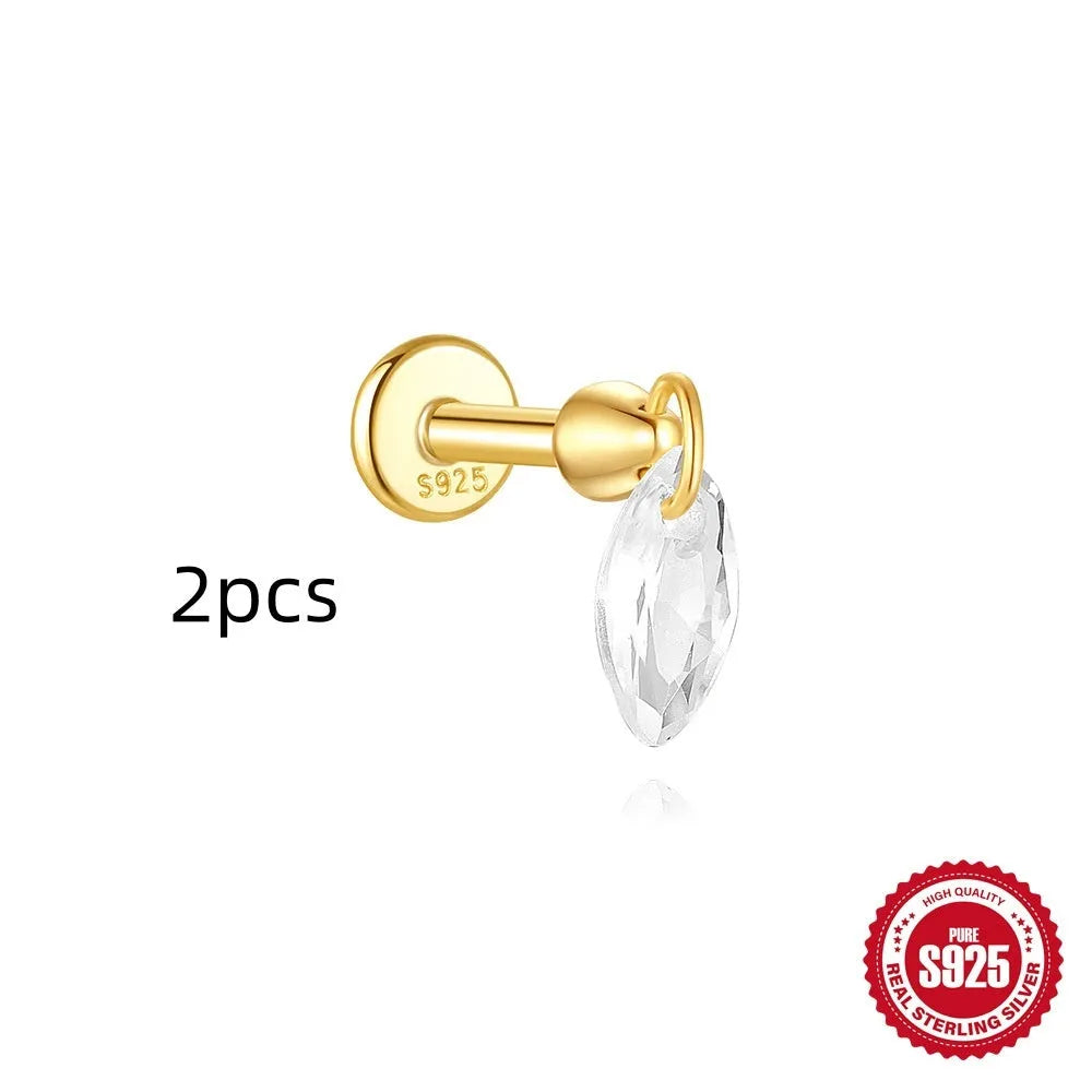 S925 sterling silver geometric kite earring with rhinestone chain tassel in gold colour.