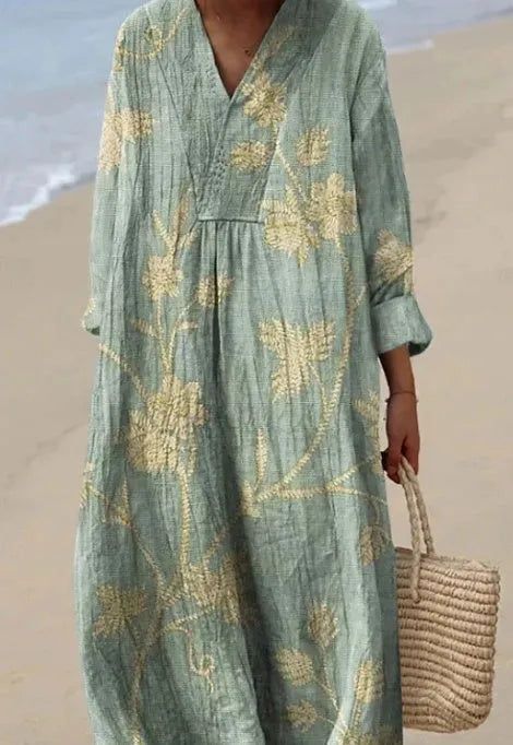Casual long sleeve shirt dress with a 3D floral print, princess silhouette, and wide waist.