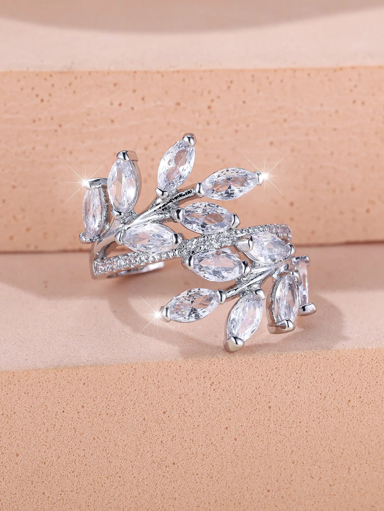 Adjustable copper leaf ring with horse eye zircon stone in multiple colour options