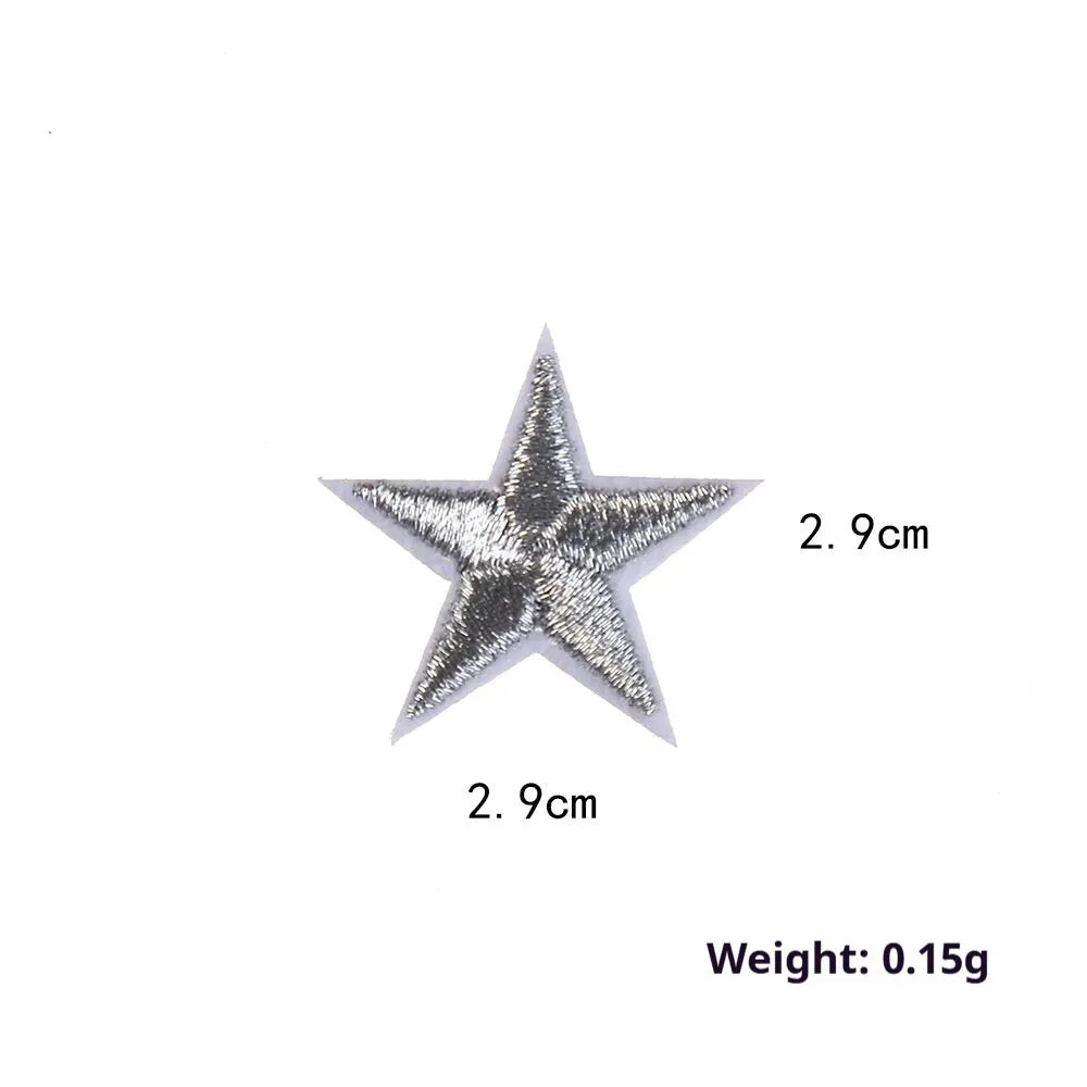 Colourful handmade embroidered five-pointed star cloth stickers for DIY decoration on fabric.