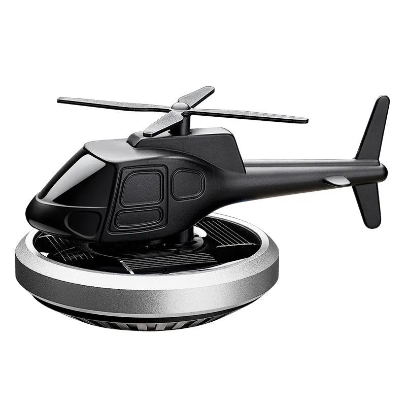 Solar powered metal spinning car perfume air freshener ornament in silver, black and blue colour options