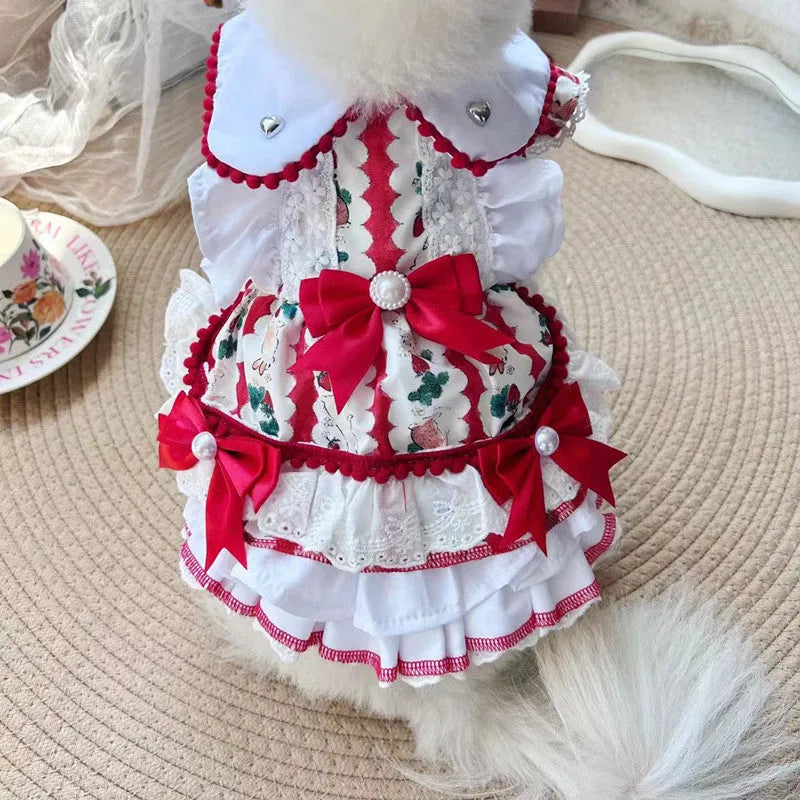 White polyester rabbit skirt costume for a small dog in princess style.