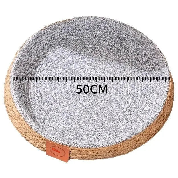 Rattan woven cat bed or nest for pets, shown in available sizes S, M, L, XL
