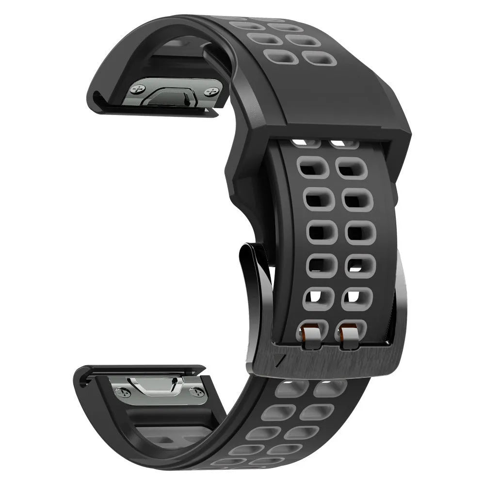 Quick release two-colour silicone watch strap in black orange combination with pin buckle