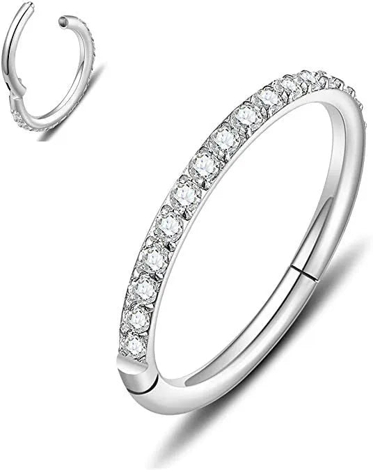 316 stainless steel seamless nose ring with diamond front in gold finish
