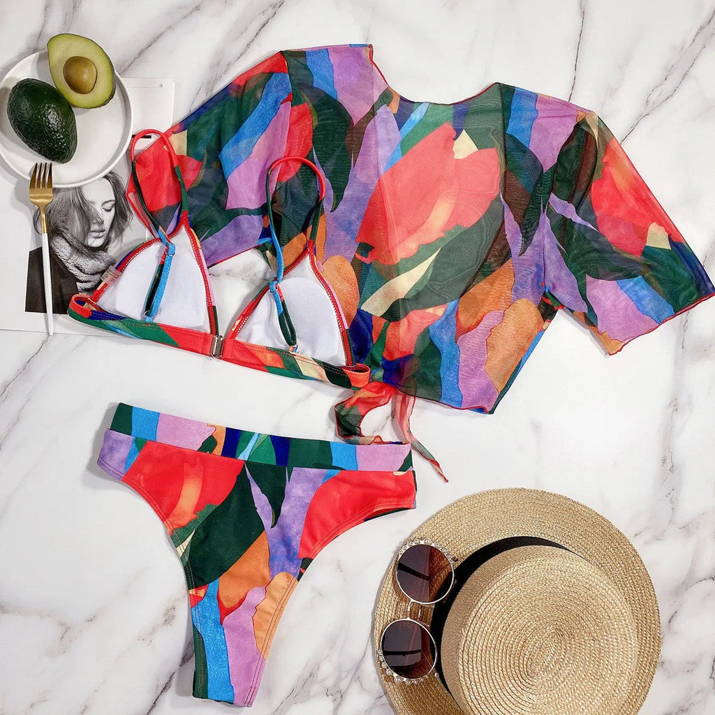 Red women's split swimsuit with briefs bikini style for swimming and casual surfing