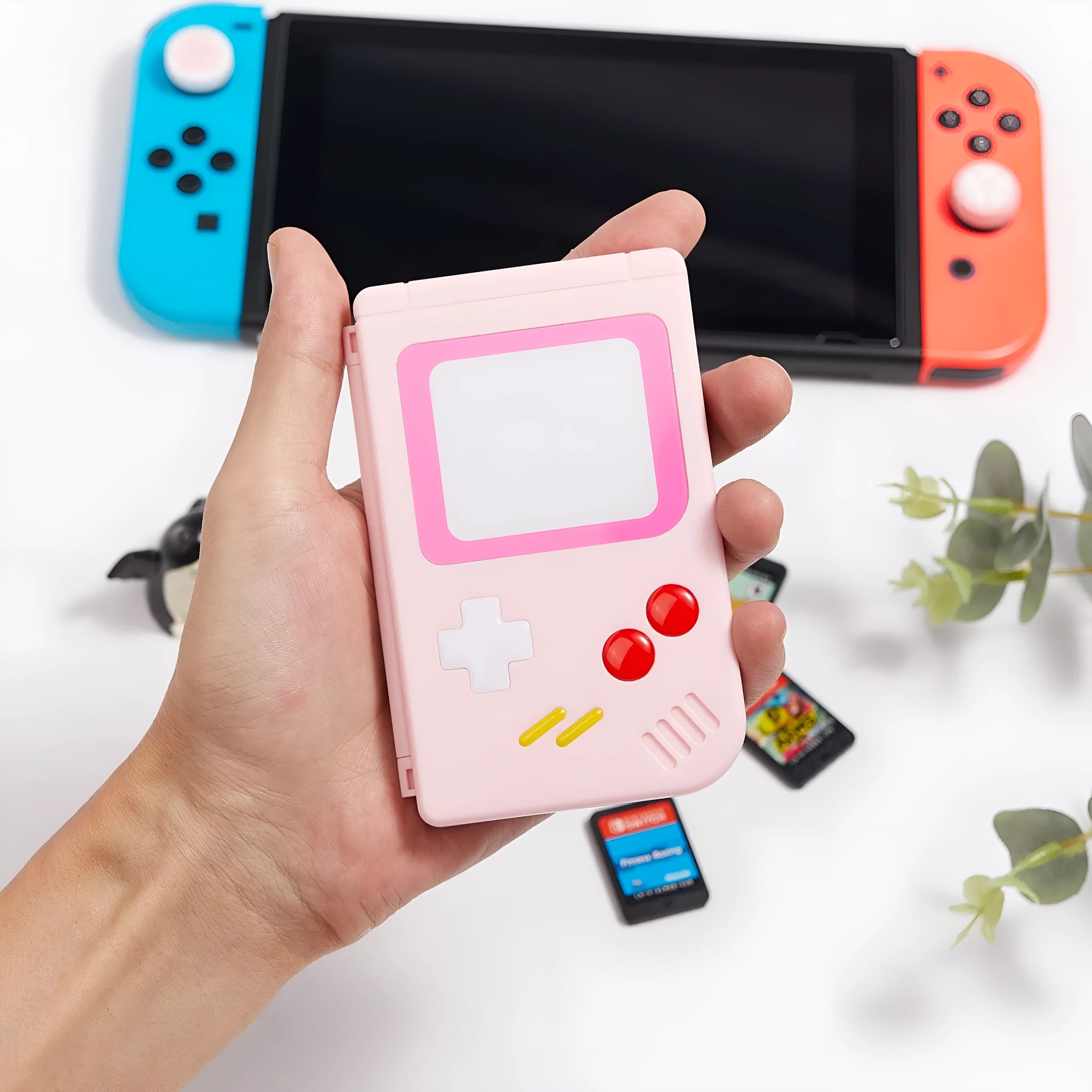Zonsk Nintendo Switch game card storage case in blue, pink, and white colours