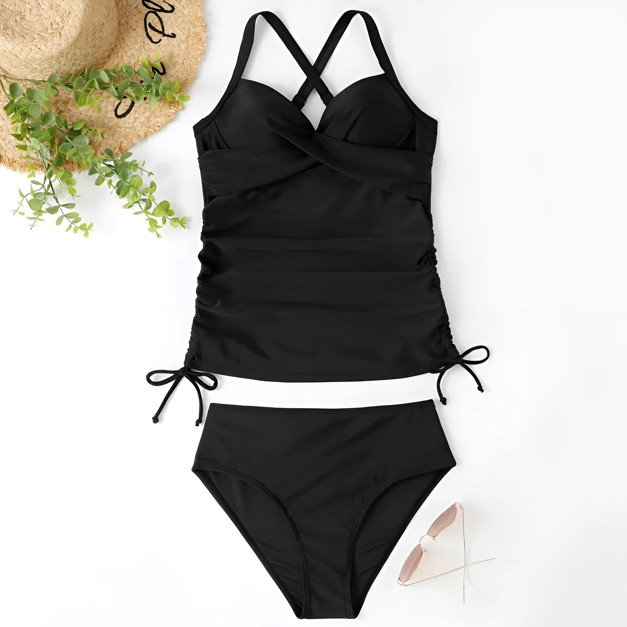 Women's high waist nylon bikini briefs in solid colour for swimming