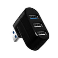Black and white USB rotary splitter hub with four ports on a rotating ABS plastic base.
