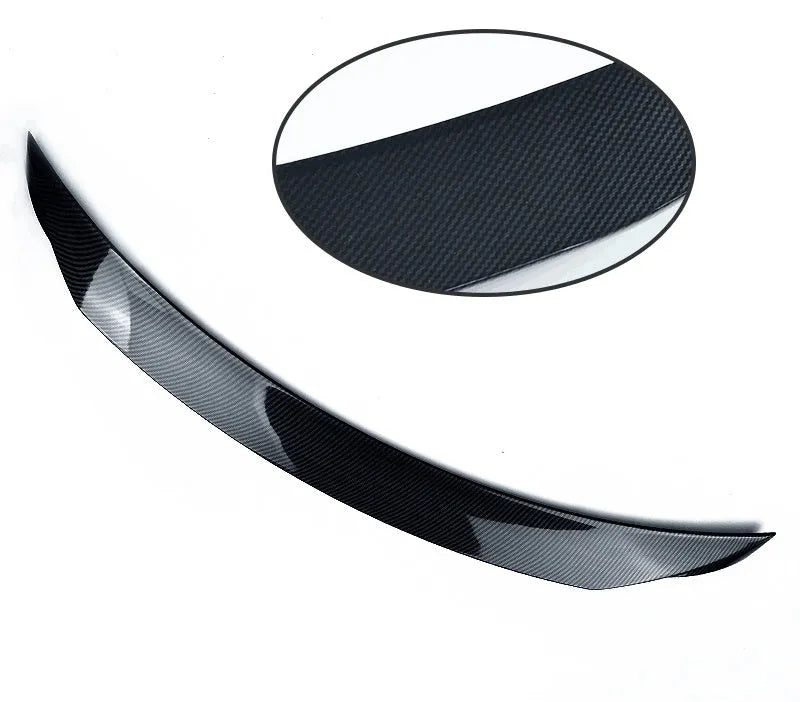 Mazda 3 Axela Exela tail trim spoiler accessory for 2014-2021 models in bright black and carbon grain options