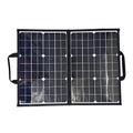 Black 40W solar folding bag showing folded configuration and single crystal solar cells