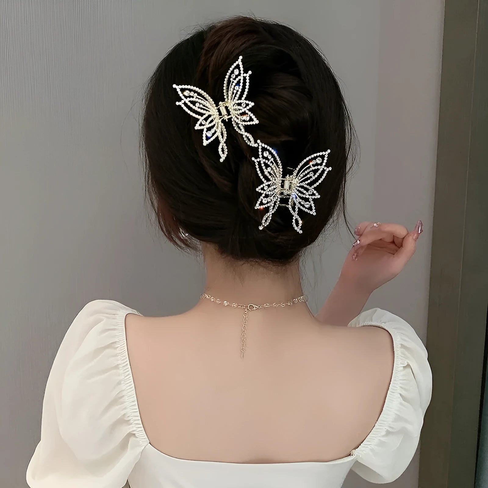 Butterfly design hair clip barrette for women with electroplated alloy construction