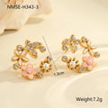 Gold flower stud earrings with petal design on stainless steel backing