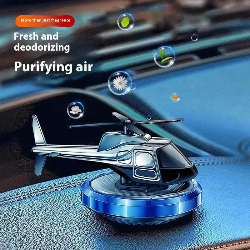 Solar powered metal spinning car perfume air freshener ornament in silver, black and blue colour options