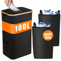 Black bamboo laundry basket with removable lid showing dual inner pockets and ventilation holes