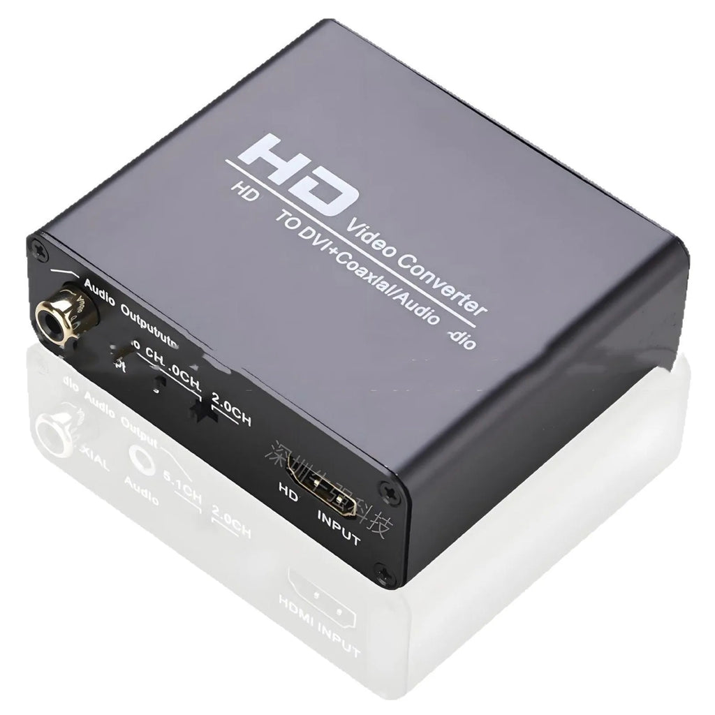 Black HDMI to DVI converter with coaxial audio output and 1.5 metre cable