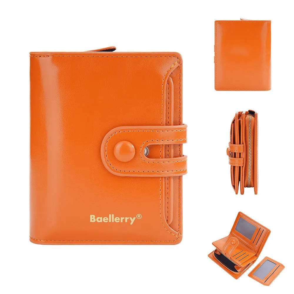 Women's PU leather card holder wallet shown in one of eight available colours.