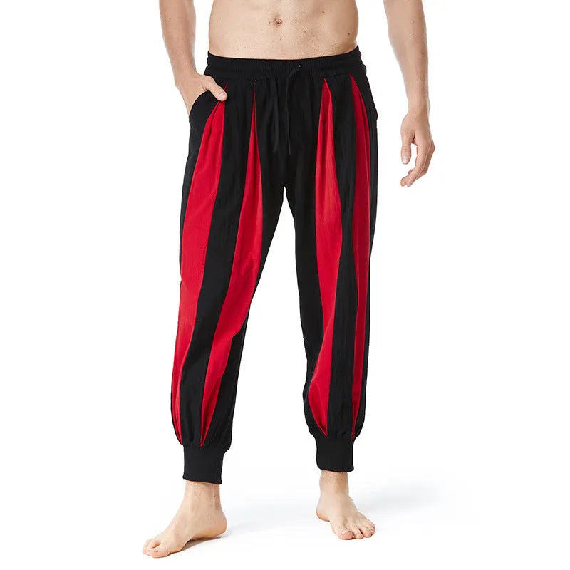 Men's straight-leg casual trousers in red, khaki, yellow, or brown colours with ordinary thickness polyester fabric