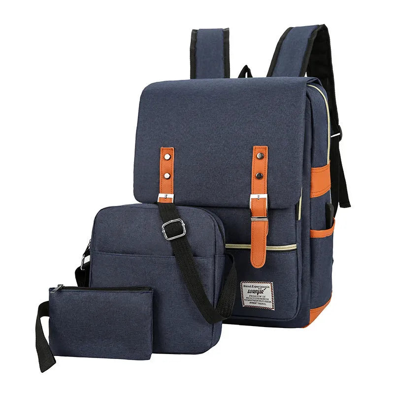 Three-piece business backpack in Oxford cloth with curved shoulder straps