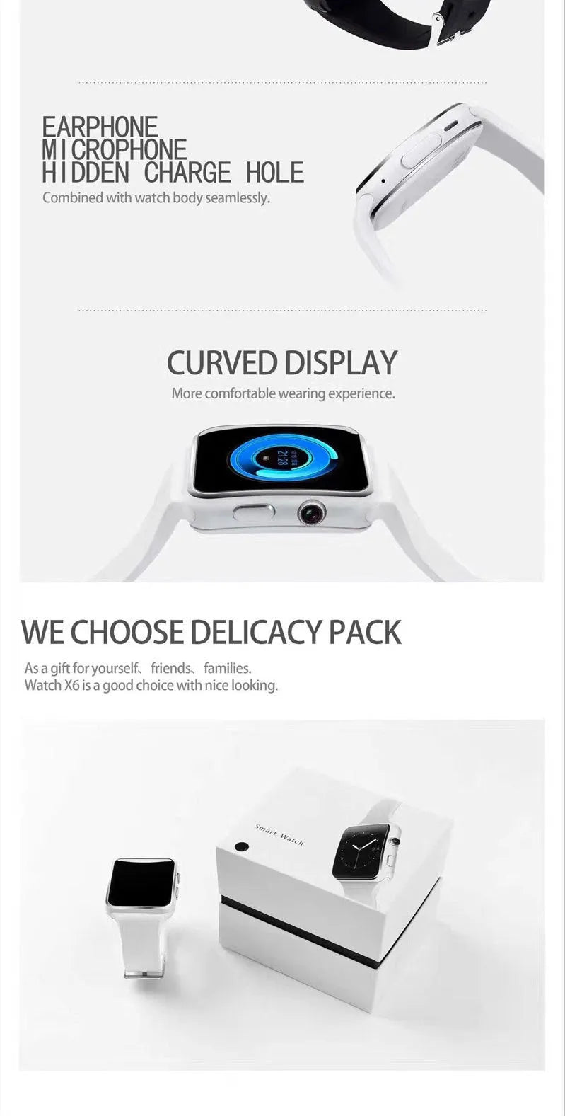 Smart watch with 1.54-inch touchscreen and silicone strap on a wrist