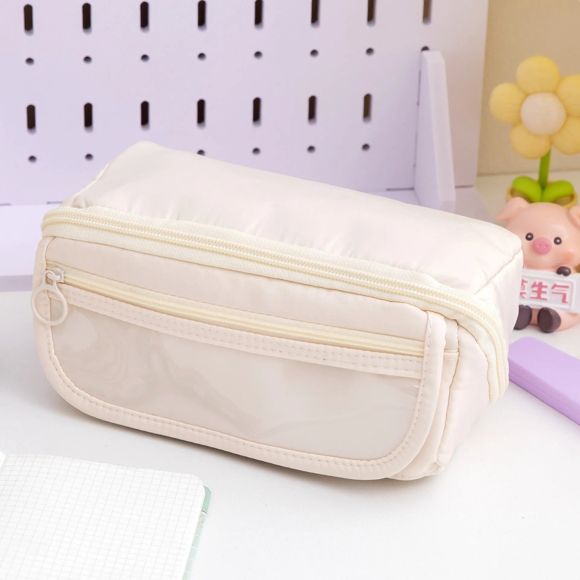 Ten-layer flip canvas pencil case in Korean style with multiple compartments