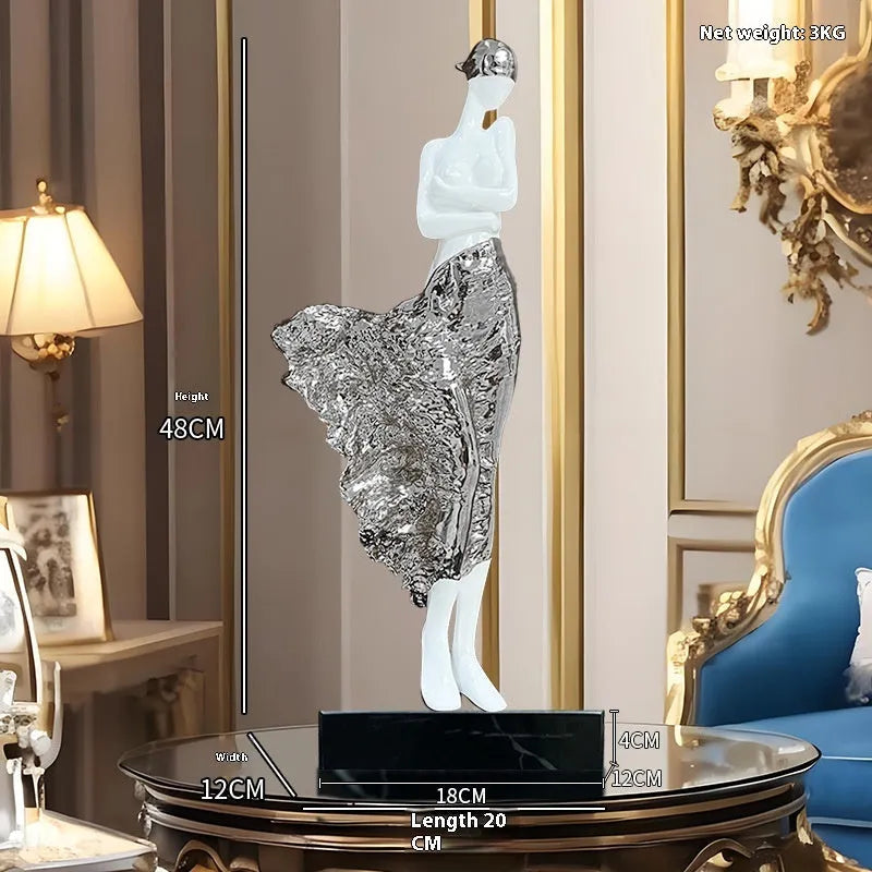 48cm tall resin sculptured character ornament in rose gold or silver metallic finish