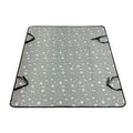 Grey car pet mat with dog bone print on rear car seat protecting upholstery