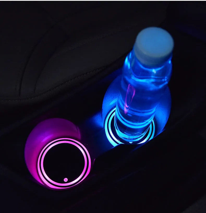 Colourful LED light-up coaster for car cup holder with USB cable