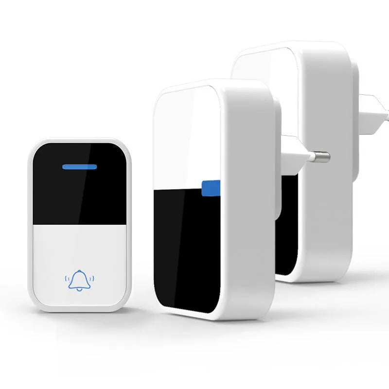 White plastic wireless doorbell system with receiver and transmitter components for long-distance home use