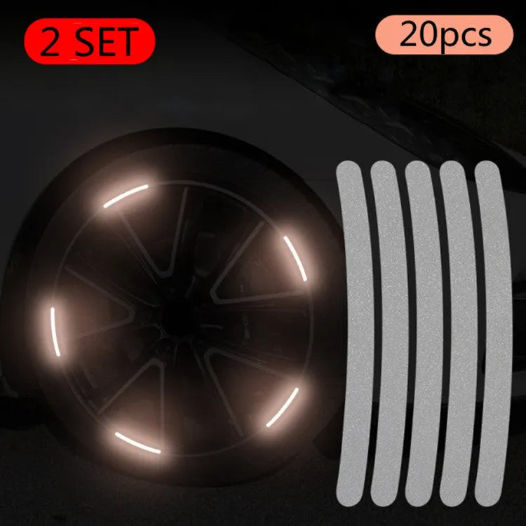20-piece car wheel hub reflective stickers in multiple colours including luminous and rainbow options