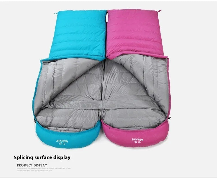 Black outdoor sleeping bag with envelope structure and multiple weight options for adult camping