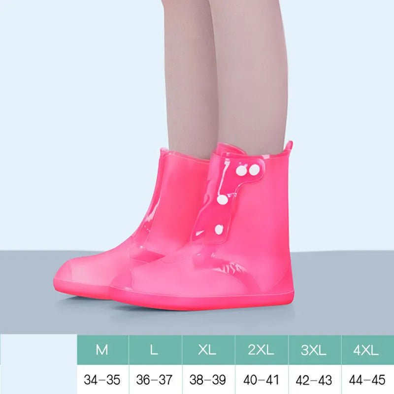 Women's white PVC high-top waterproof shoe covers with anti-skid soles for rainy day outdoor use