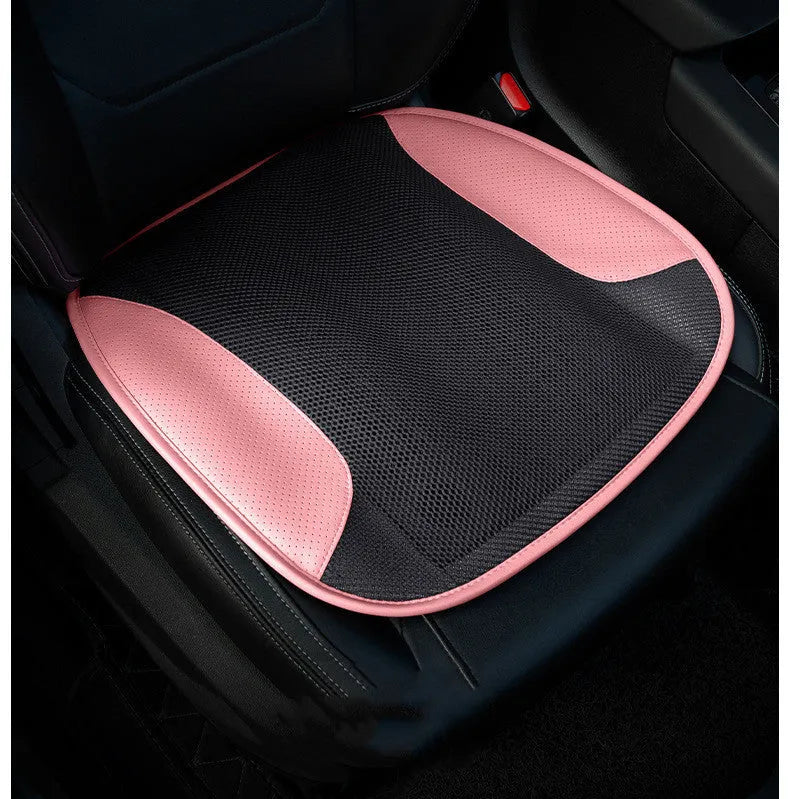 Ventilated car seat cushion with USB connection showing fan vents and suede material in black colour