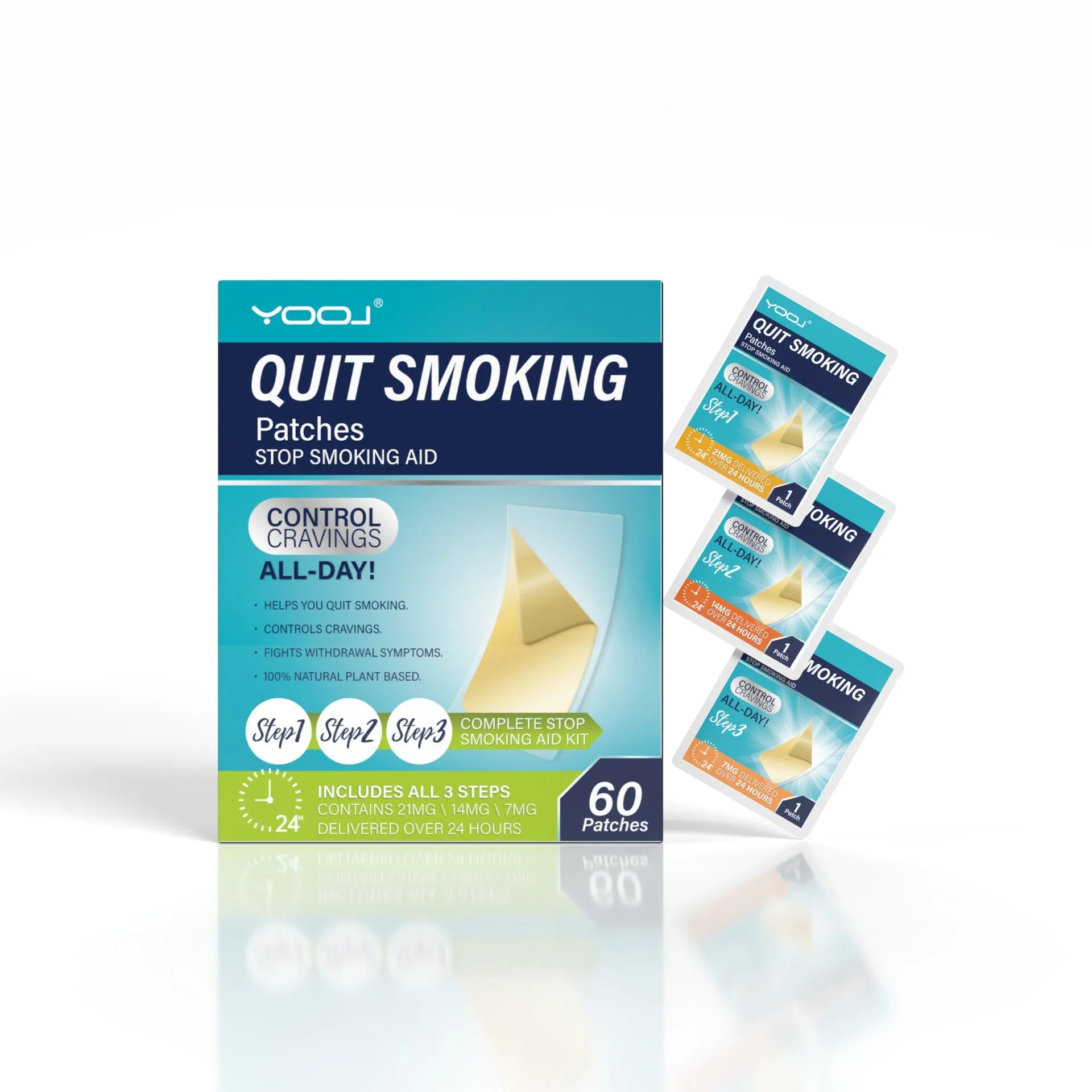 Box of 30 nicotine cessation patches with plant extract formula for men and women