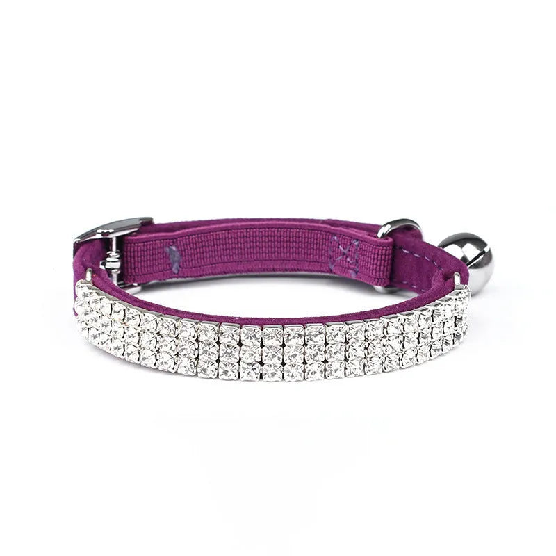 Adjustable velvet cat collar with rhinestone details available in multiple colours