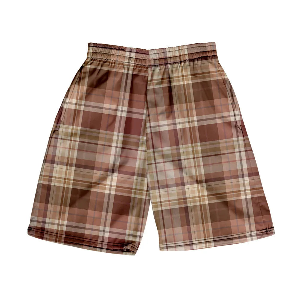 Men's plaid shorts with elastic waistband in straight leg fit for casual summer wear