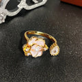 Vintage copper gourd ring with adjustable opening, flower and bow design, zircon inlay