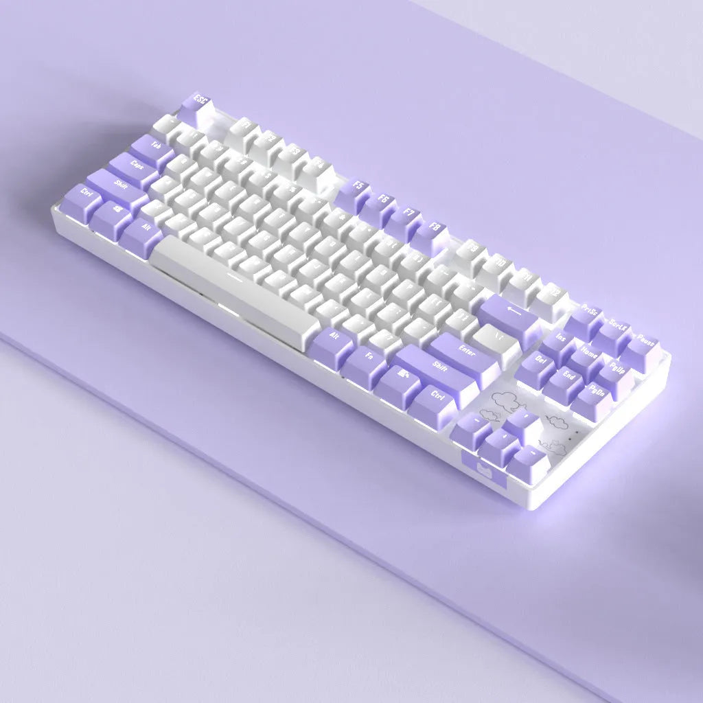 Wireless Bluetooth mechanical keyboard with metal construction in purple-white or blue-white colour options