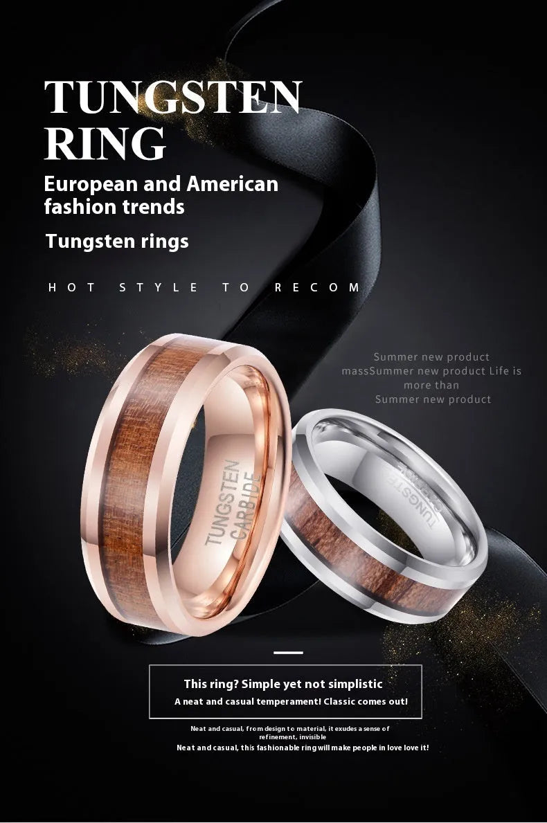 8mm wide tungsten wedding ring with gold electroplating in U-shaped design