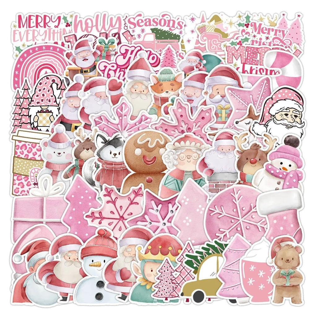 Set of 50 cute Christmas waterproof stickers in sizes from 4cm to 8cm for decoration.