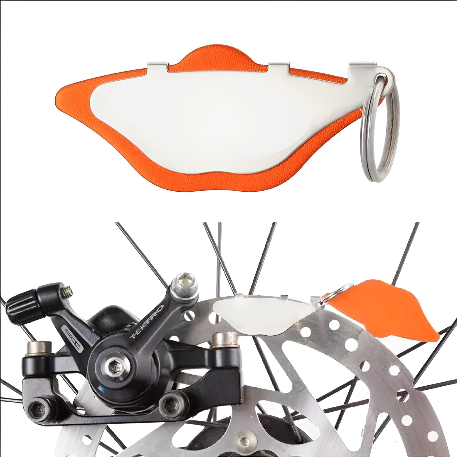 Mountain bike brake linings with scratch-proof disc in black and orange colour options