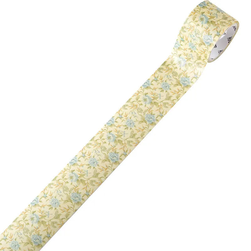 Roll of vintage floral watercolour decorative paper tape with Japanese paper backing, showing 2m length.