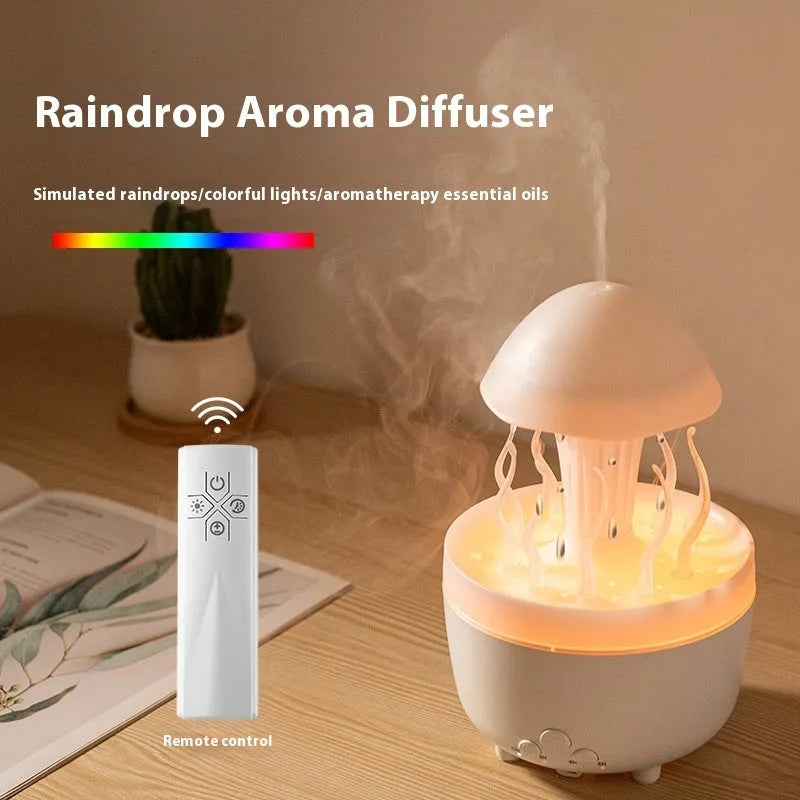 Rotating water drop column-shaped aroma diffuser and night lamp in a light wood grain finish.