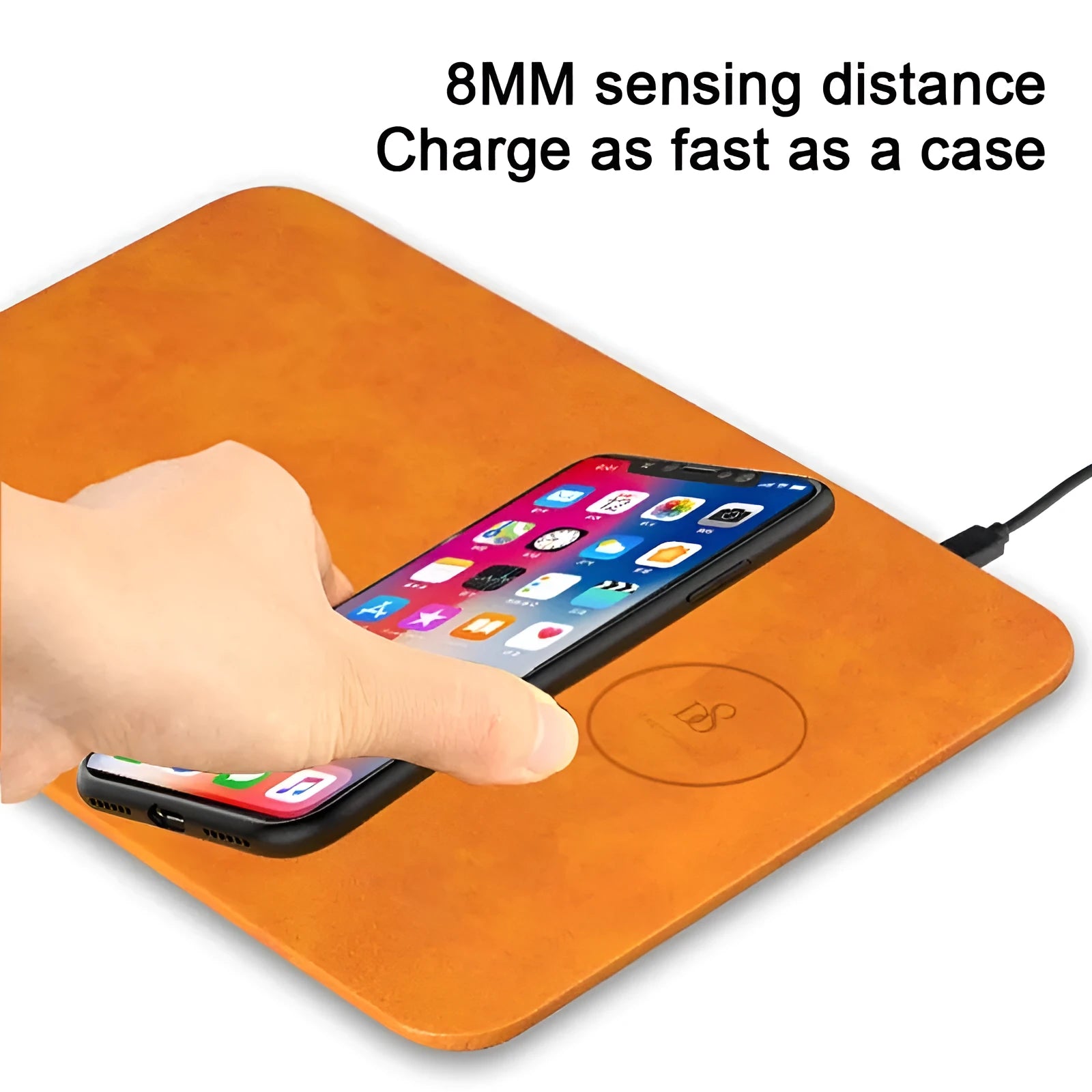 Brown leather wireless charging mouse pad with Micro USB port