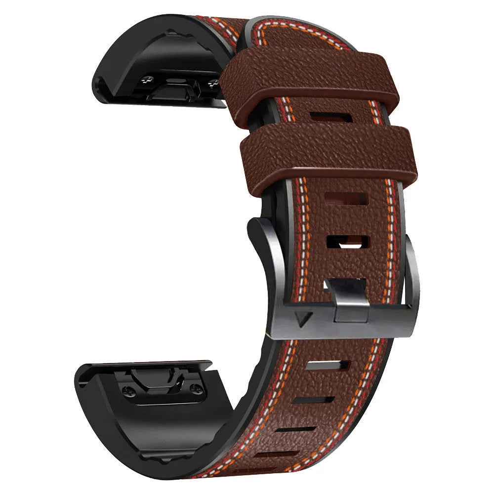 Silicone leather quick release watchband for Garmin Fenix smartwatch in black
