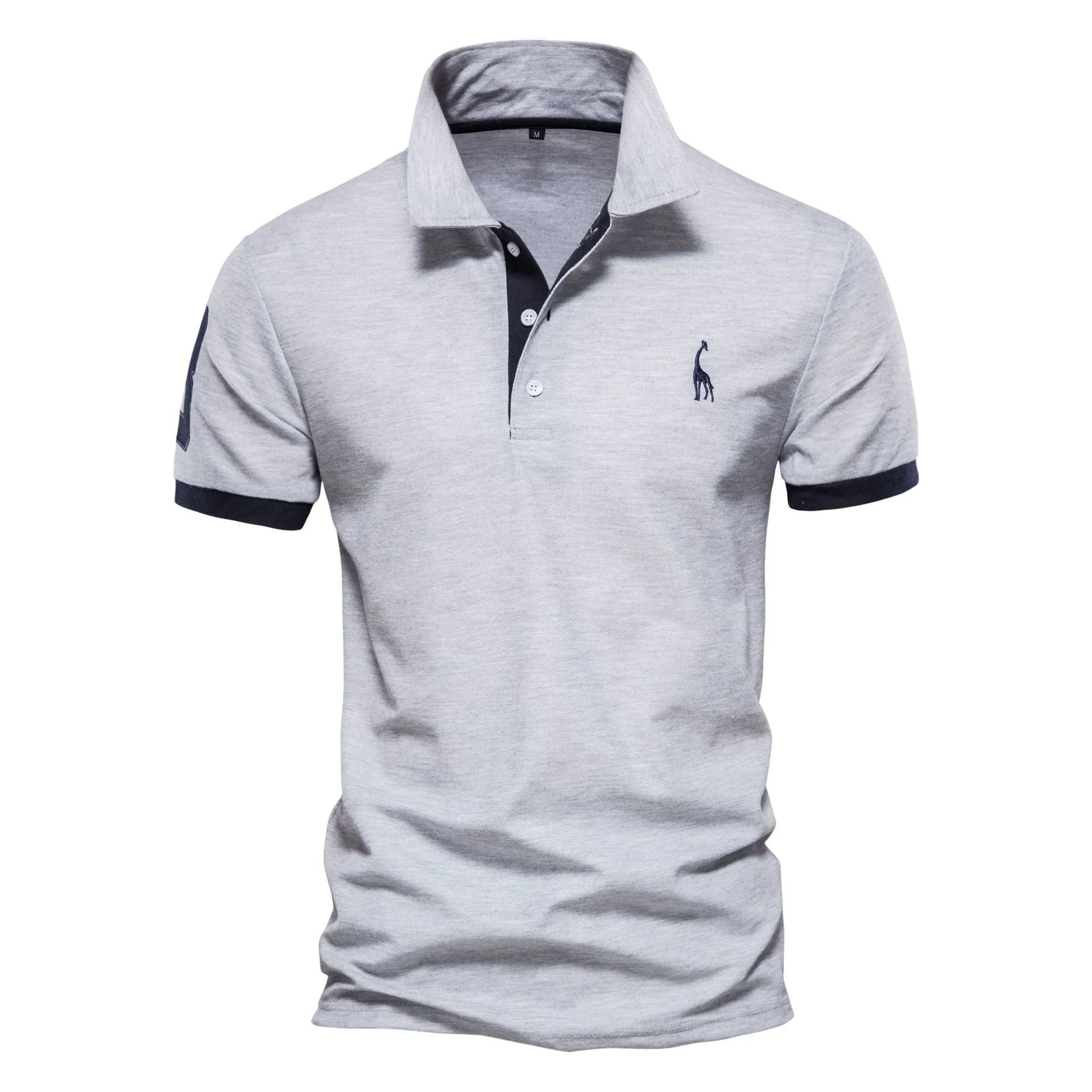 Men's slim fit T-shirt with embroidered deer pattern on chest, shown in multiple colour options.