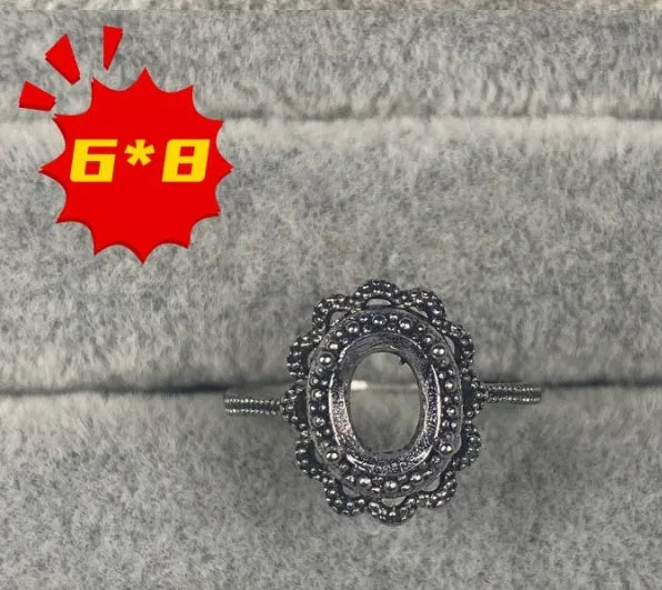 Oval denier ring with 6x8mm stone and five-pointed star decoration in Korean style