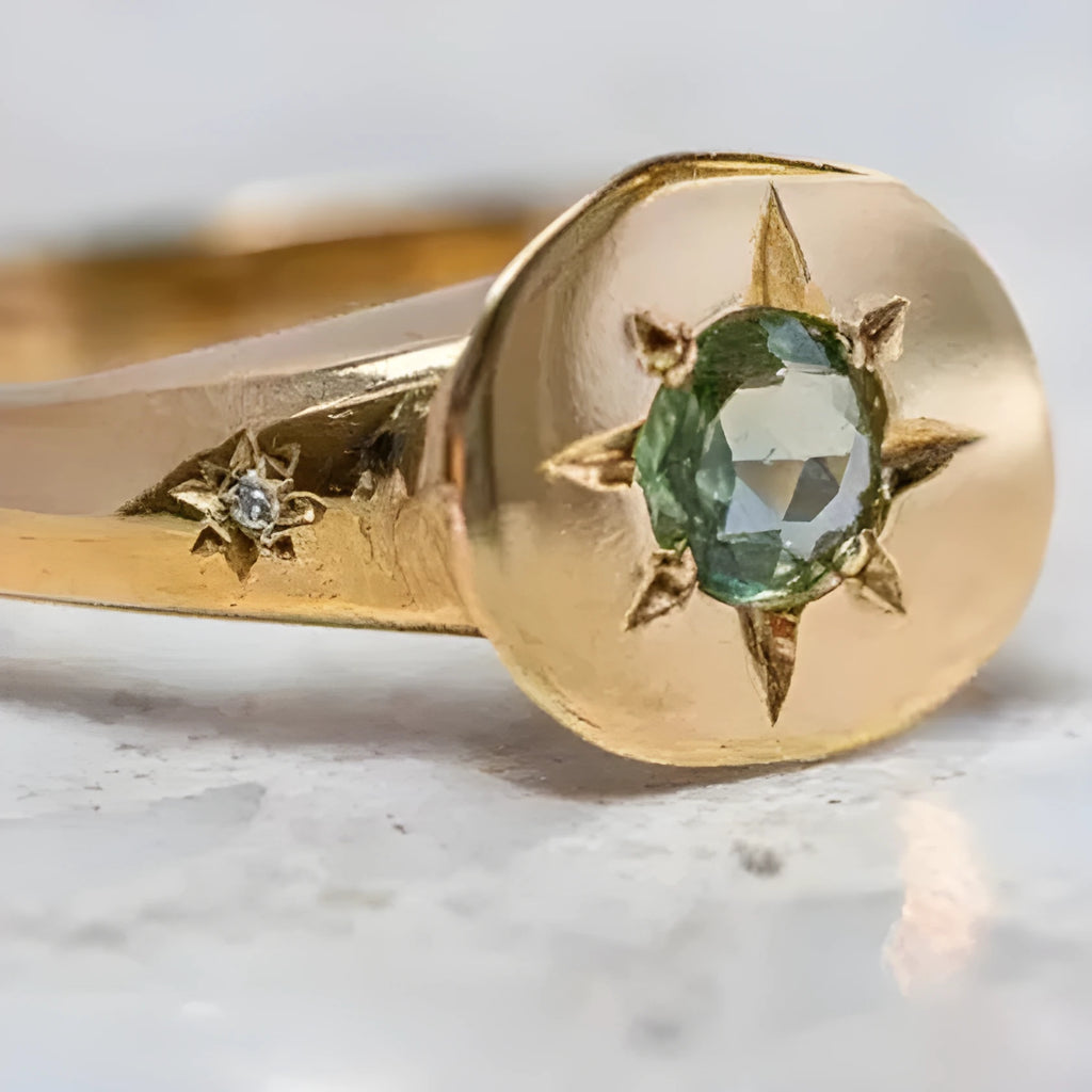Gold colour adjustable star ring with asterism zircon accent stones on zinc alloy