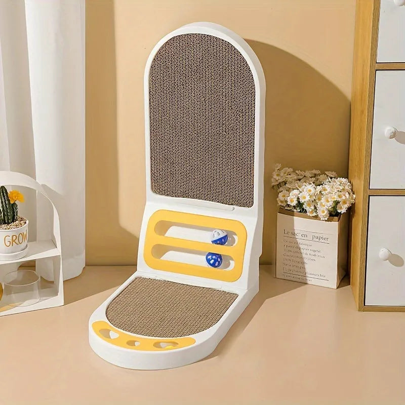 L-Shape vertical cat scratching board with textured jute surface in grey, green, or white colour.